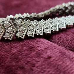 925 Sterling Silver Simulated Diamond Ladies Tennis Bracelet 