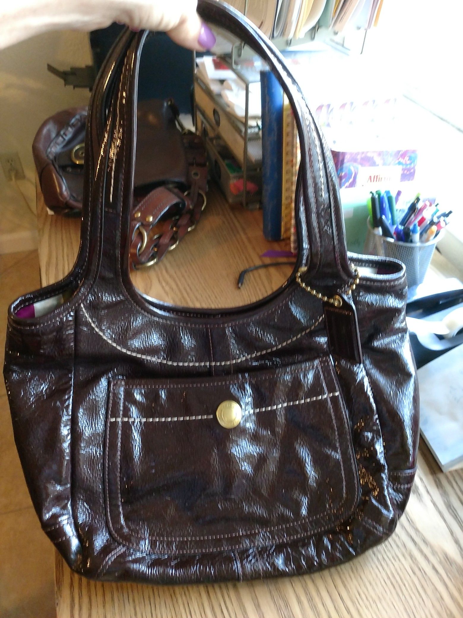 Authentic Coach Brown Ergo Patent Leather Purse