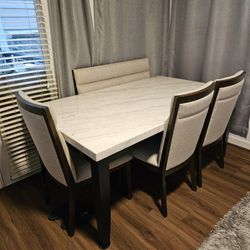 Stone Top Dining Table With 4 Chairs And Bench 