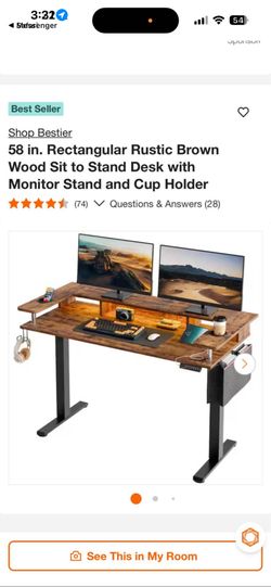 Bestier 58 in. Rustic Brown Sit to Stand Desk