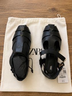 Zara Black Strappy Flat Sandals