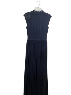 Navy dress: Lacey top with over the should cuffs and chiffon bottom