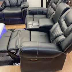 ‼️Alexa Brown & Gray LED Power Reclining Living Room Set 3 Piece ‼️