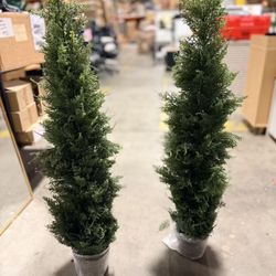 4 ft. 2 Pack Outdoor Artificial Topiary Cedar Trees–UV Resistant Fake Potted Plants $70 