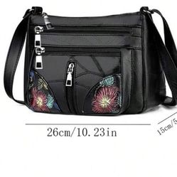 Black Crossbody Bag With Beaded Design 
