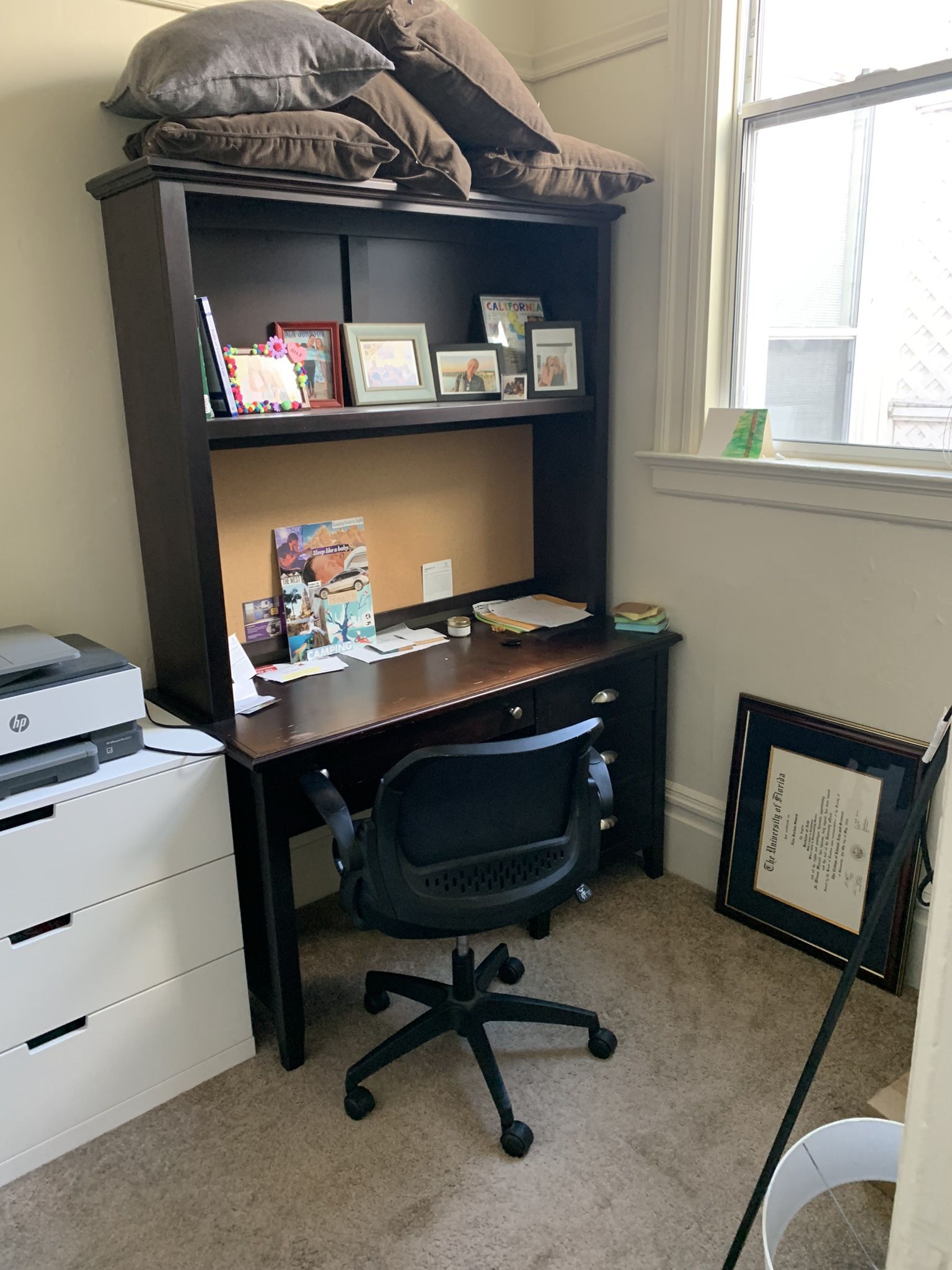 Wooden Desk With Drawers And Detachable Overhead Storage