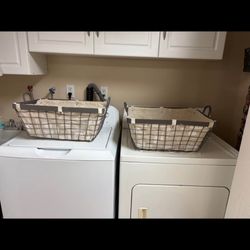 2 Large black metal wire storage baskets with removable fabric liners