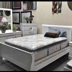 WHITE solid wood SLEIGH BED 🛏️ ✅🤍