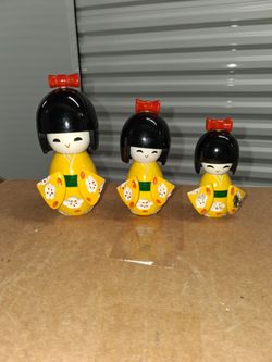 Japanese Kokeshi Wooden Dolls Set of 3