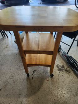 Oasis Island Folding Butcher Block Kitchen Cart on Wheels