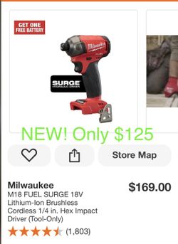 New!!! Milwaukee M 18 fuel impact driver surge hydraulic driver only $125