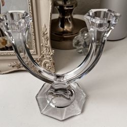🕯️Clear MIKASA Austria Carlyle Two Arm Candelabra Candle Crystal Holder my cut  6.25" H