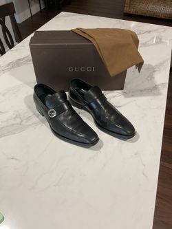 Gucci Black Leather Slip-on Loafers with Silver Double G Logo
