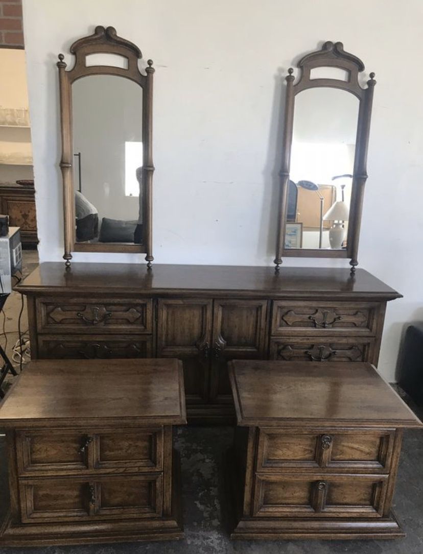 Brown wooden dresser and night stand set