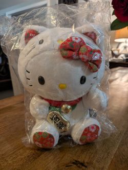 NWT Sanrio Hello Kitty 8" Lucky Cat Maneki Neko Plush Floral Bow Shofuku Sealed