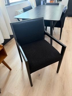 4 CB2 Black Armchairs with Boucle Upholstery