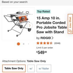 15 Amp 10 in. Portable Corded Pro Jobsite Table Saw with Stand 