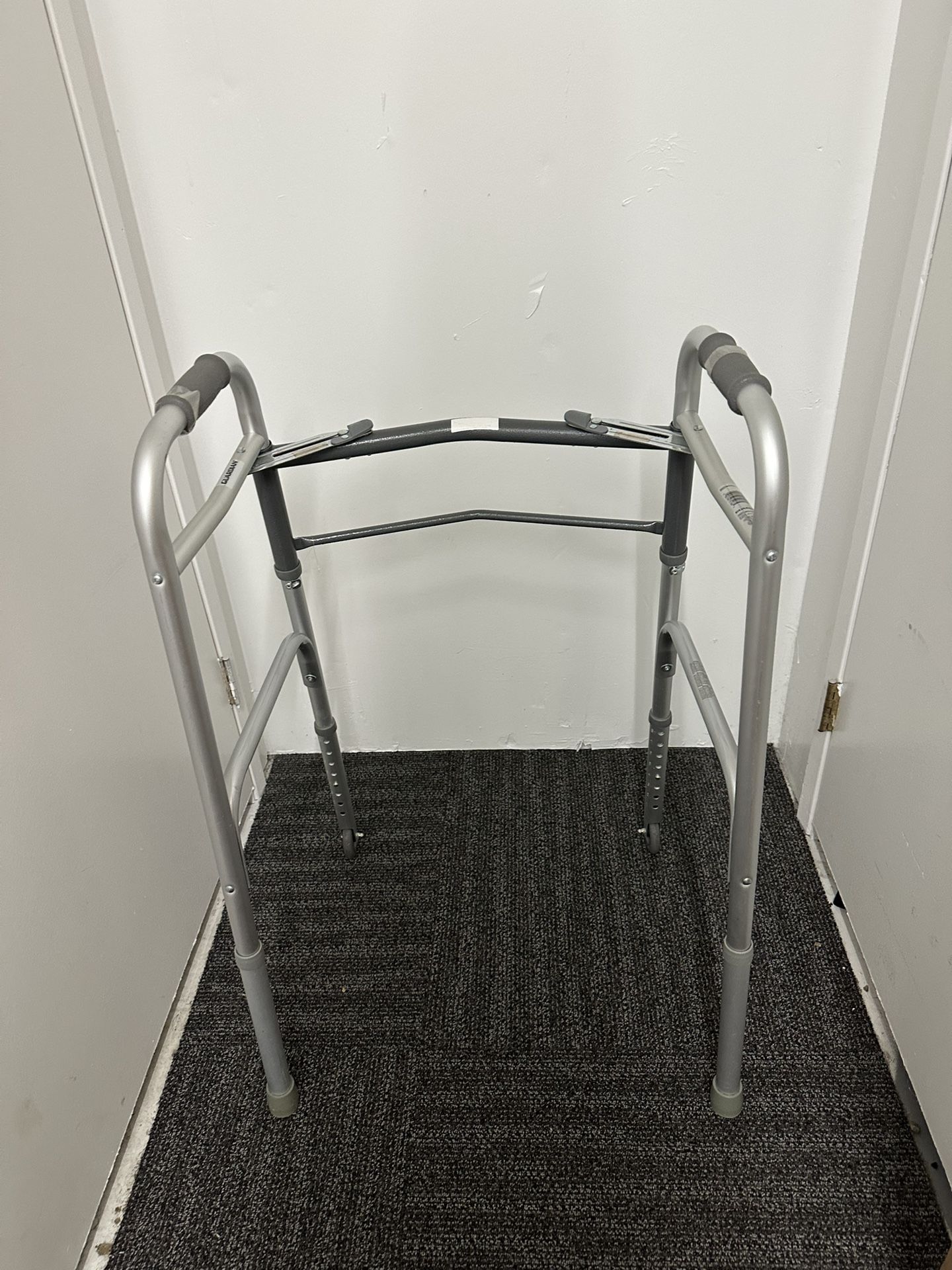  Guardian 2-Button Aluminum Folding Walker with Wheels Adjustable Height