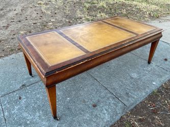 Antique English Regency Mahogany & Leather top Coffee table On Casters