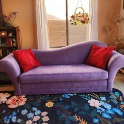 Mid century modern purple suede couch