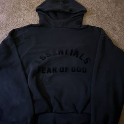 Fear of God Essentials Jet black hoodie mens small