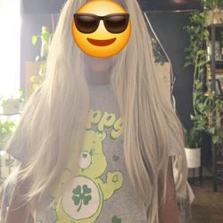 Long Straight Synthetic Lace Front Wig for Women Ombre Ash Blonde 31 inches Long(Ombre Ash Blone)