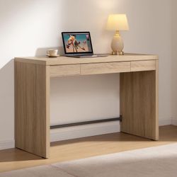 Computer Desk Writing Table - 47-Inch Wooden Study Desk for Bedroom, Farmhouse Home Office Desk with Drawer, Boho Makeup Vanity Table for Dormitory (R