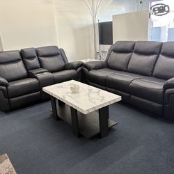 Black sofa and love seat manual recliner set