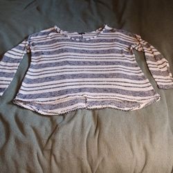 Navy Blue & Cream Colors Knit Top Sz. XL