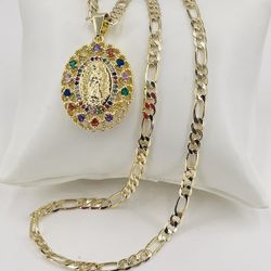 Virgen De Guadalupe Y Cadena Oró Laminado/Virgin of Guadalupe And Gold  Plated Chain