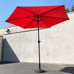 (NEW) $70 Patio Umbrella Set (10 FT Umbrella and 26lbs Weight Base) Tilt Crank, Outdoor Garden Market