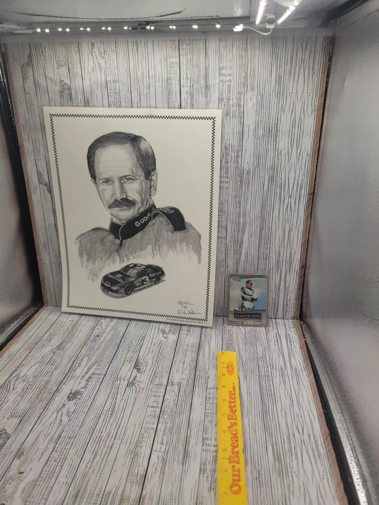 Dale Earnhardt picture by Dale Adkins and a 2002 sports card