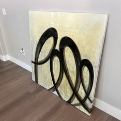 48x48 EXTRA LARGE Black/Cream Abstract Artwork Canvas Wall Art