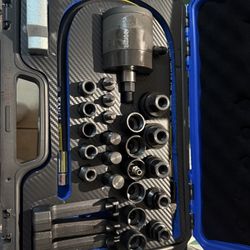 30Pcs Pneumatic Injector Puller Set for Diesel Engines, Air Vibration Fuel Injector Removal Tool Kit with Extractor Hammer, Extension Hose, 23 Adapter