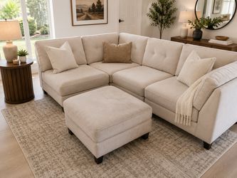 🛋️  *FREE DELIVERY* 🤍 Beautiful Ashley Furniture Beige Sectional Sofa + Ottoman – 5 Piece Set