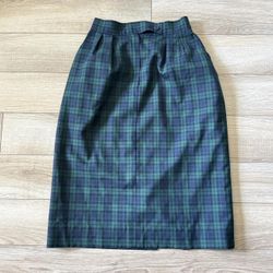 Vintage Pendleton Black Watch Tartan Pencil Wool Midi Skirt 