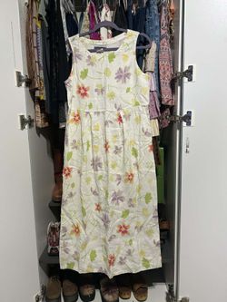 100% Linen Floral Midi Dress