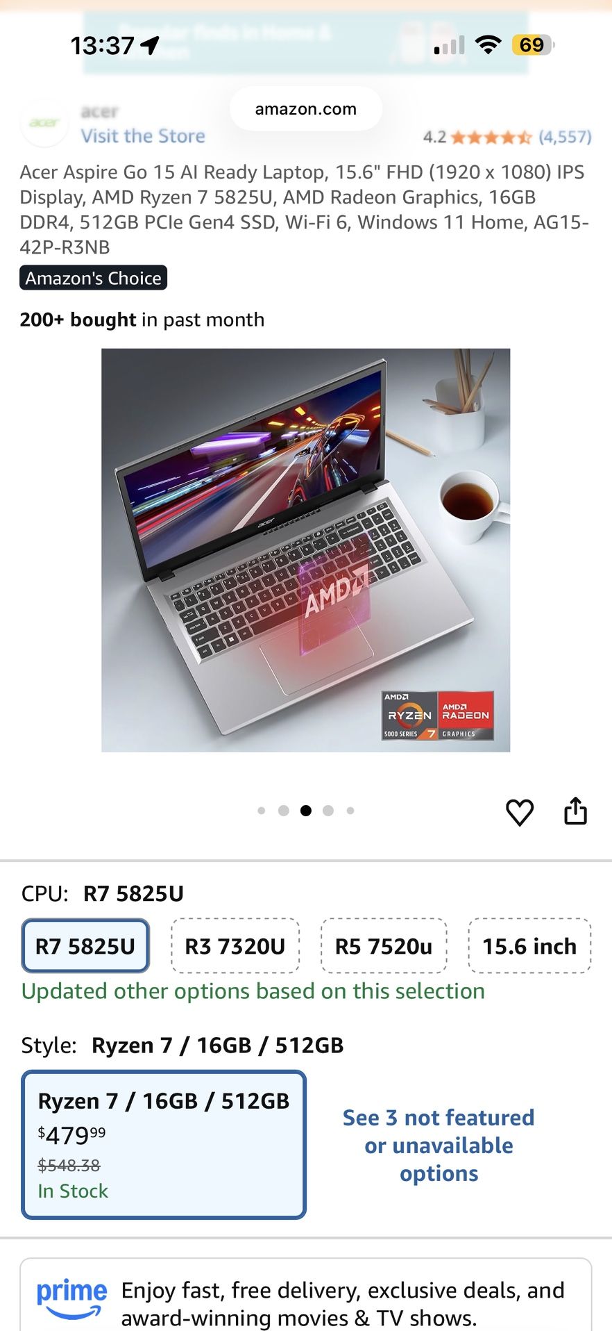 Black Friday Sale! Acer Aspire Go 15 AI Ready Laptop, 15.6" FHD (1920 x 1080) IPS Display, AMD Ryzen 7 5825U,