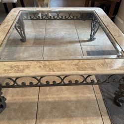 Glass Top Fossil Stone Coffee Table