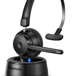 Mopchnic Wireless Headset with Upgraded Microphone AI Noise Canceling, On Ear Bluetooth Headset with USB Dongle for Office Call Center Skype Zoom Meet