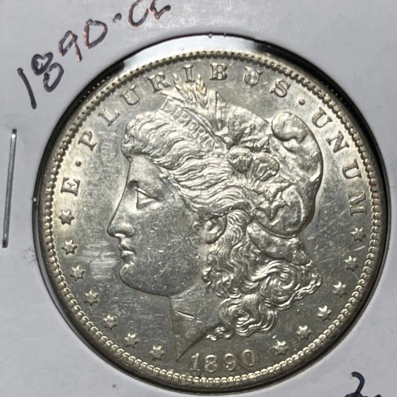 1890-CC MORGAN SILVER DOLLAR, AU DETAILS