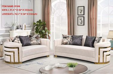 Velvet and gold sofa and loveseat ! Gray and black available