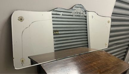 Art Deco Venetian Mirror Delicate Etched Floral Design on Beveled Glass