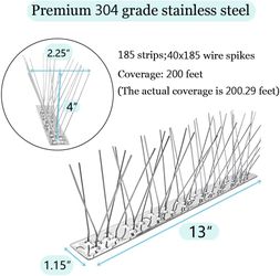 PANGCH Stainless Steel Bird Spikes 185 Strips 200 FT Coverage #3287A G1