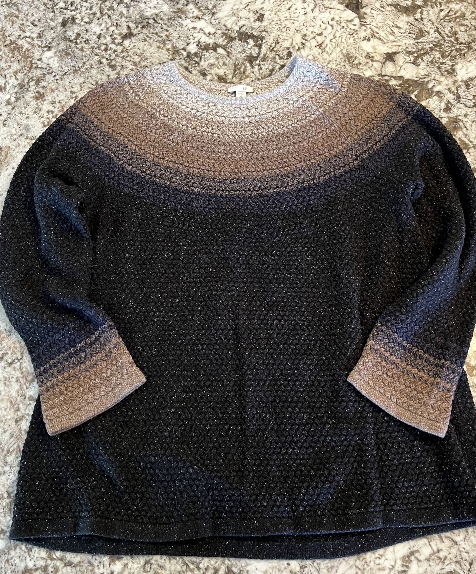 XL J.Jill Womens Neutral Ombre Black Tan Woven Sweater Tunic Cotton Silk Blend