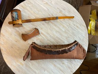 Vintage Birch Bark Canoe & Tomahawk Peace Pipe/1950’s-1960’s