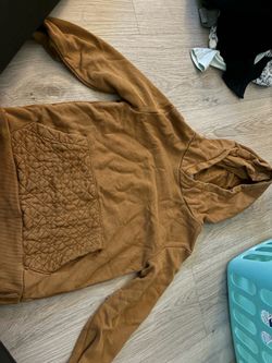 Brown H+M Suede-Feel Hoodie with Quilted Pocket