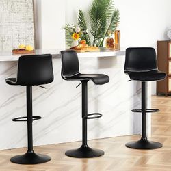 Adjustable Bar Stools Set of 3, Swivel Counter Height Bar Chairs，Stable Metal Base, Protects Floors, 280 lbs Weight Capacity,Black