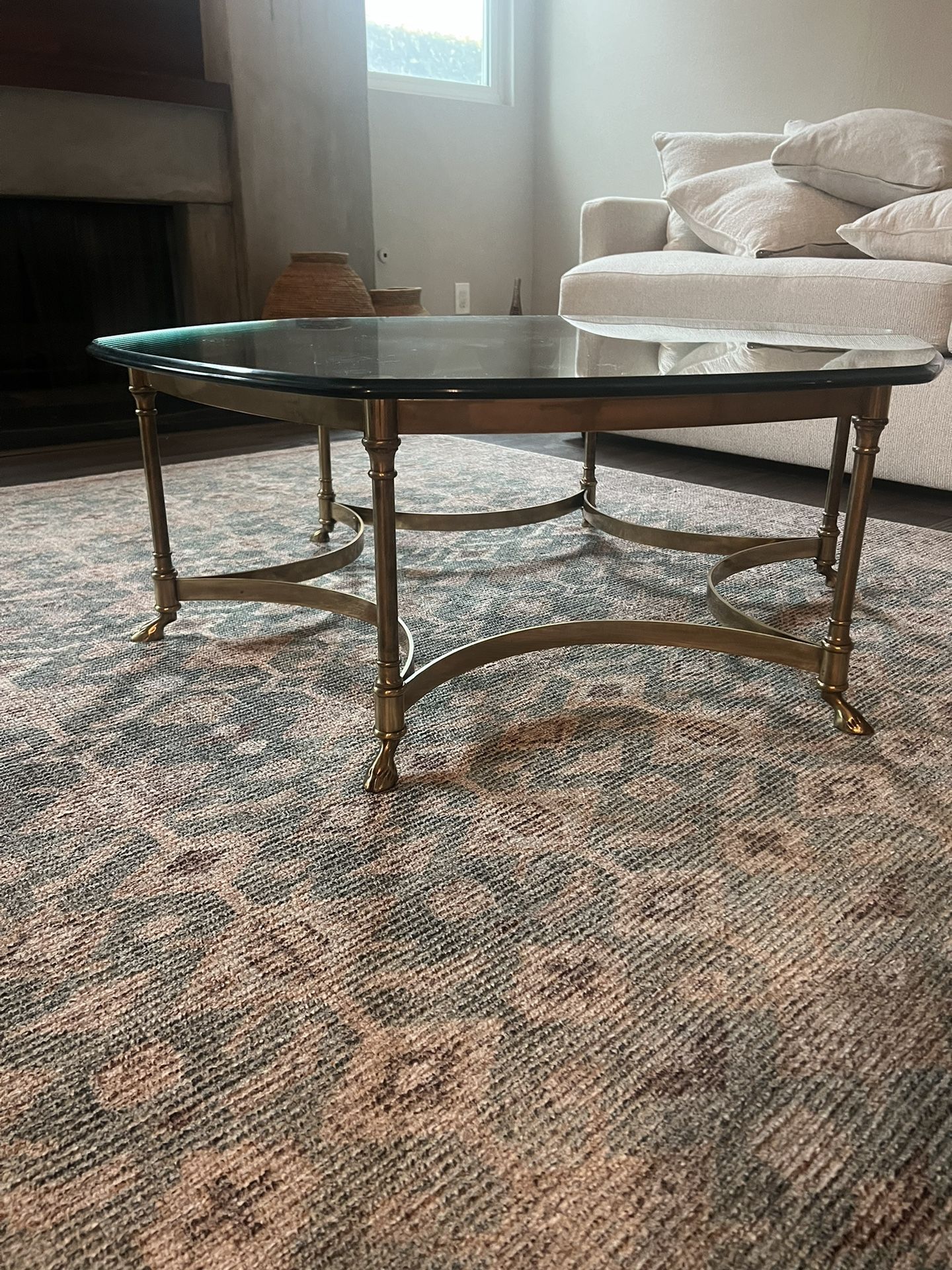 Vintage Italian LaBarge Brass and Glass Coffee Table 