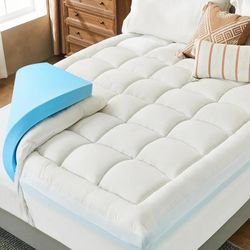 Alwyn Home 3 Inch Cooling Memory Foam Mattress Topper, Dual Layer Mattress Pad, Pillow Top Cover, Bed Size: King